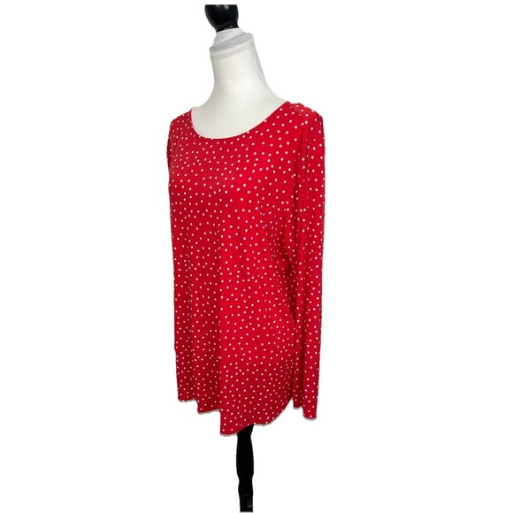 Susan Graver HSN Blouse Plus Size 1X Tunic Top Red & White Polka Dot Keyhole Top - Picture 3 of 10